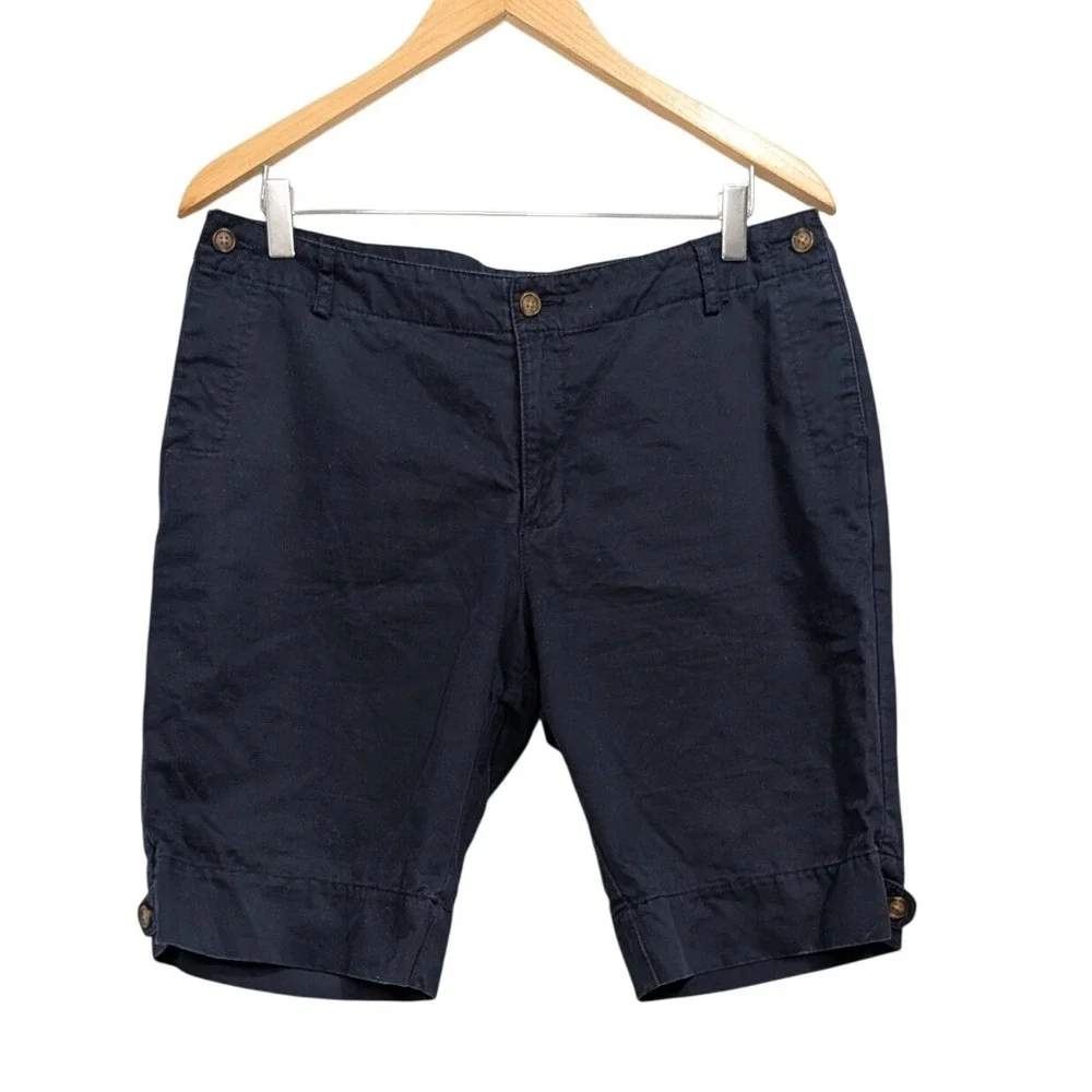 Eddie Bauer Vashon Fit Shorts Navy Blue 100% Baumwoole Button Tab Hem - 10